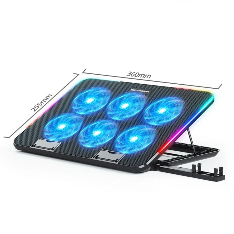 ICE COOREL A9R 6-fans Adjustable Laptop Stand Radiator with RGB Atmosphere Light