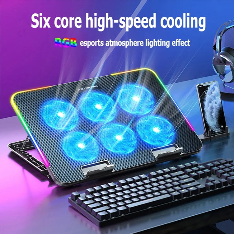 ICE COOREL A9R 6-fans Adjustable Laptop Stand Radiator with RGB Atmosphere Light