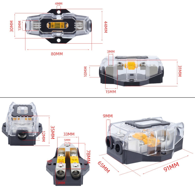 80A Car Audio Amplifier Modified Solid Brass Fuse Holder With Transparent Cover