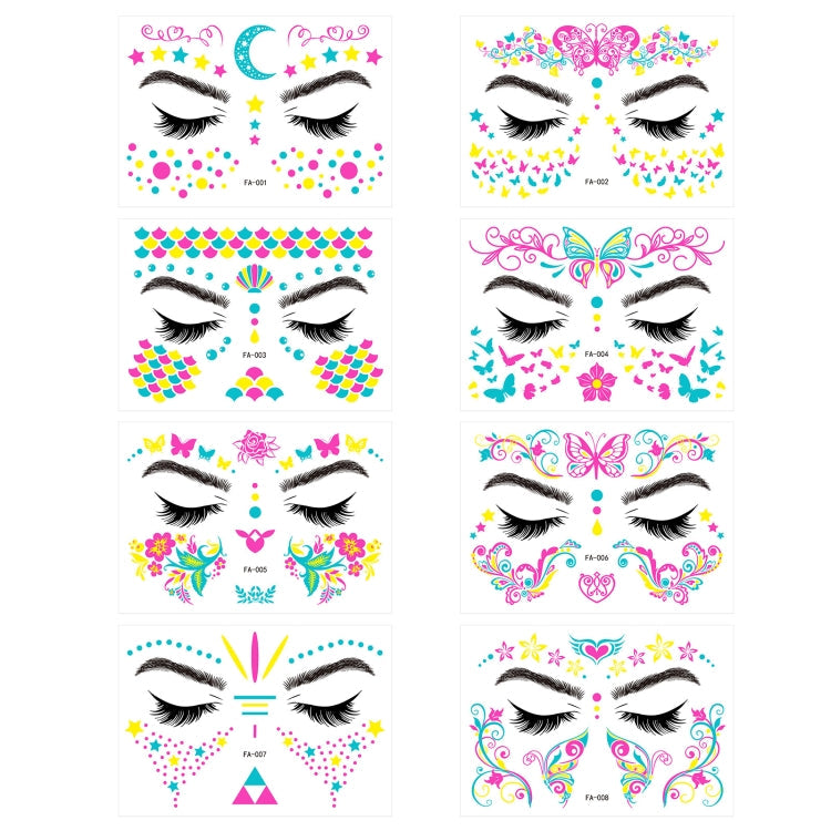 8-Sheets /Set Music Festival Fluorescent Waterproof Sticker Masquerade Glowing Tattoo(FA009-016)-Reluova