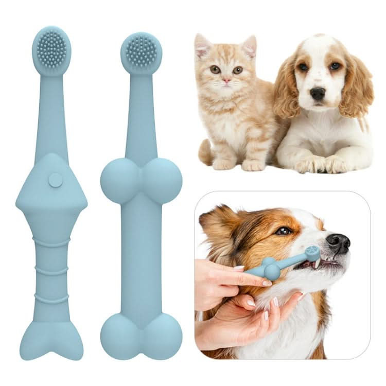 2pcs / Set Cats And Dogs Silicone Toothbrush Pet Oral Cleaning Care Tool(Blue)-Reluova