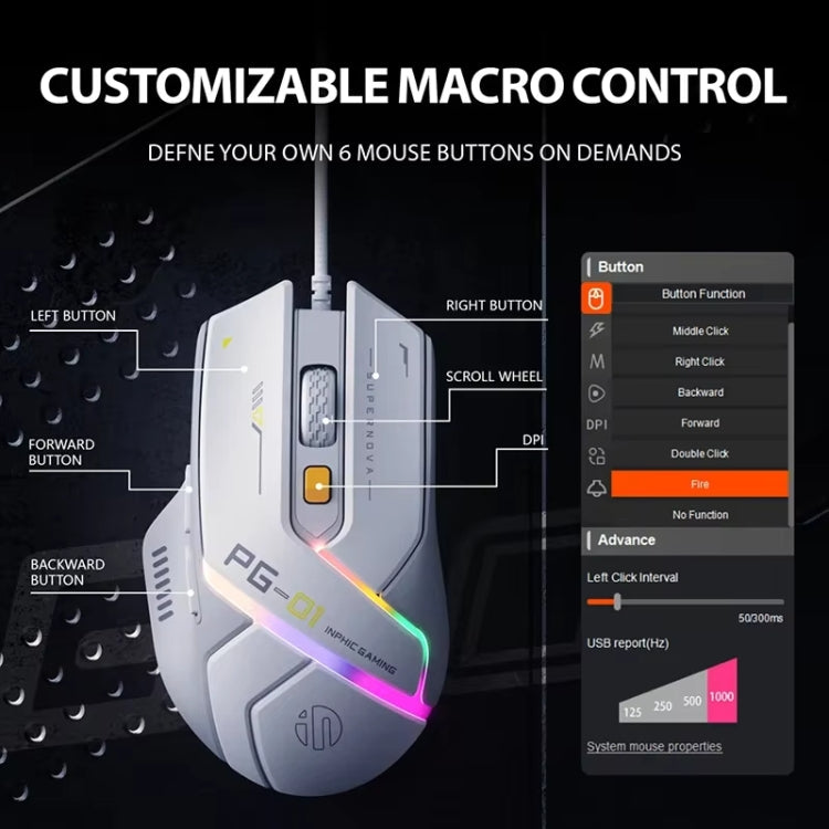 Inphic PG1 RGB Light Emitting Computer Gaming Wired Mouse My Store