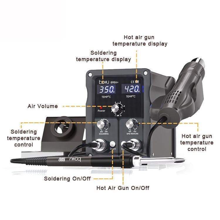 BAKU BA-898A+ 2-In-1 Soldering Station Hot Air Station Adjustable Temperature