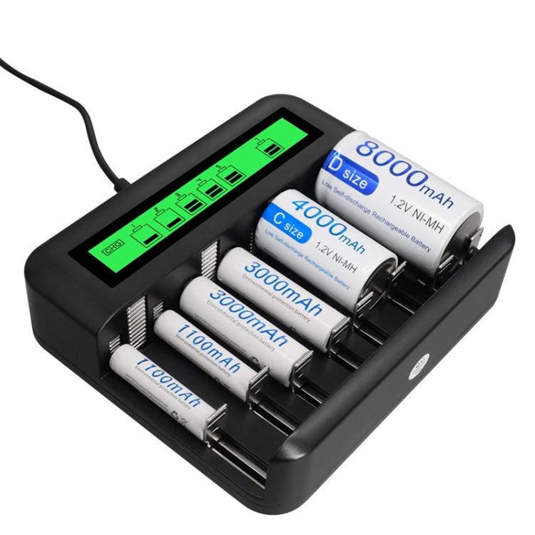 Eight-Slot LCD Multifunctional Battery Charger AA / AAA / C / D Charger Reluova