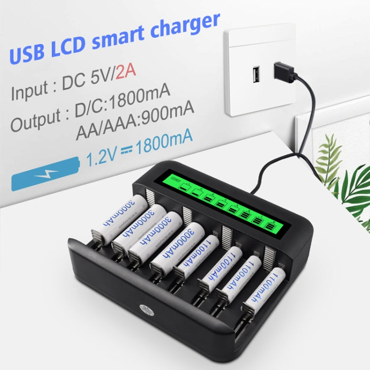 Eight-Slot LCD Multifunctional Battery Charger AA / AAA / C / D Charger Reluova