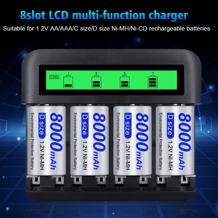 Eight-Slot LCD Multifunctional Battery Charger AA / AAA / C / D Charger Reluova