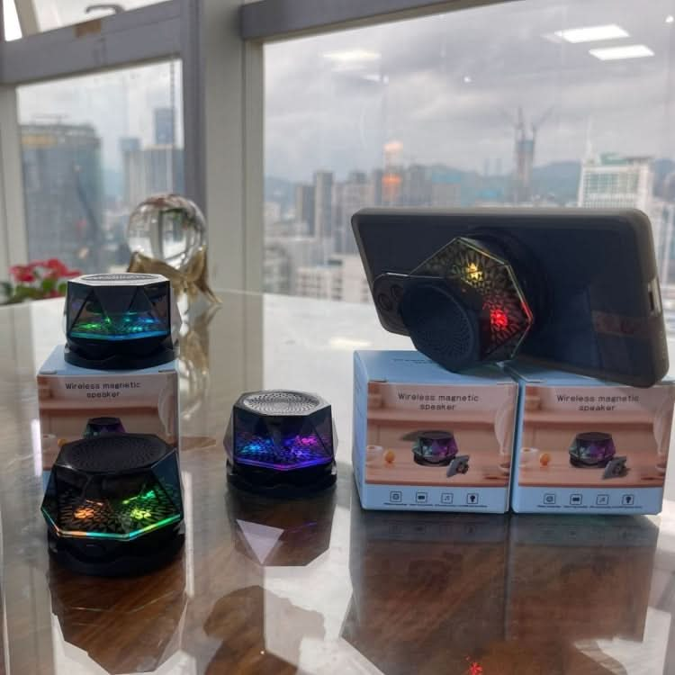 Magnetic Diamond Bluetooth Speaker with RGB Color Light Portable Phone Stand