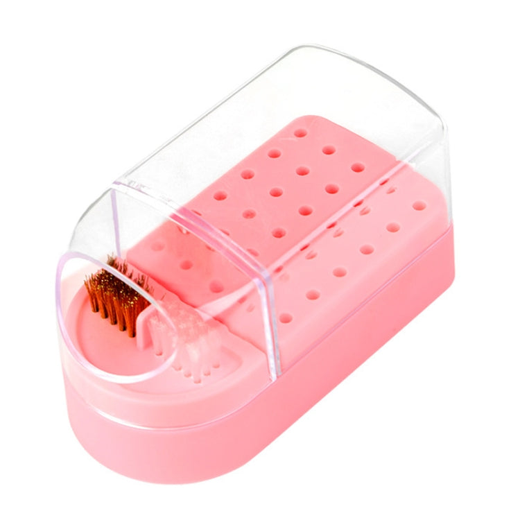 30 Holes Nail Art Drill Bits Storage Box Dustproof Display Rack With Cleaning Brush(Pink)-Reluova