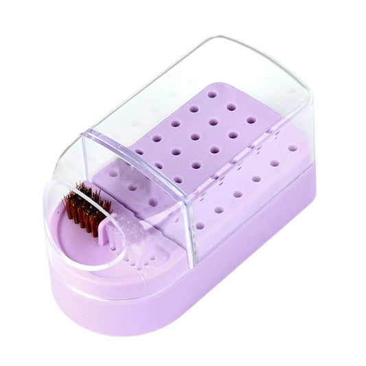 30 Holes Nail Art Drill Bits Storage Box Dustproof Display Rack With Cleaning Brush(Purple)-Reluova