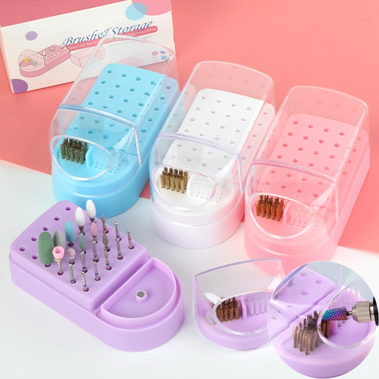 30 Holes Nail Art Drill Bits Storage Box Dustproof Display Rack With Cleaning Brush(White)-Reluova