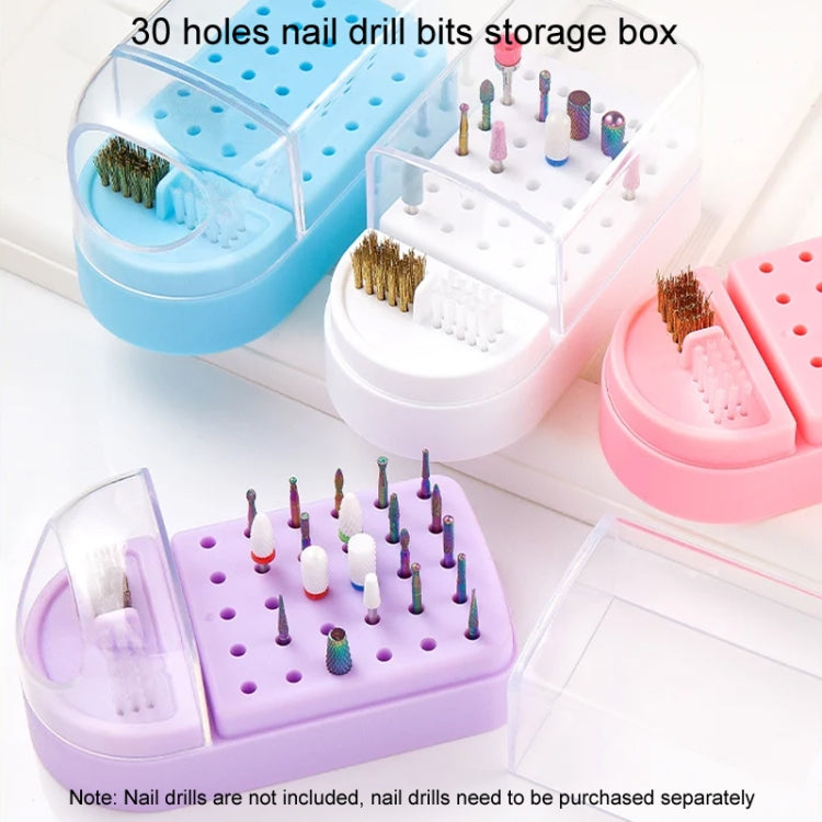 30 Holes Nail Art Drill Bits Storage Box Dustproof Display Rack With Cleaning Brush(White)-Reluova