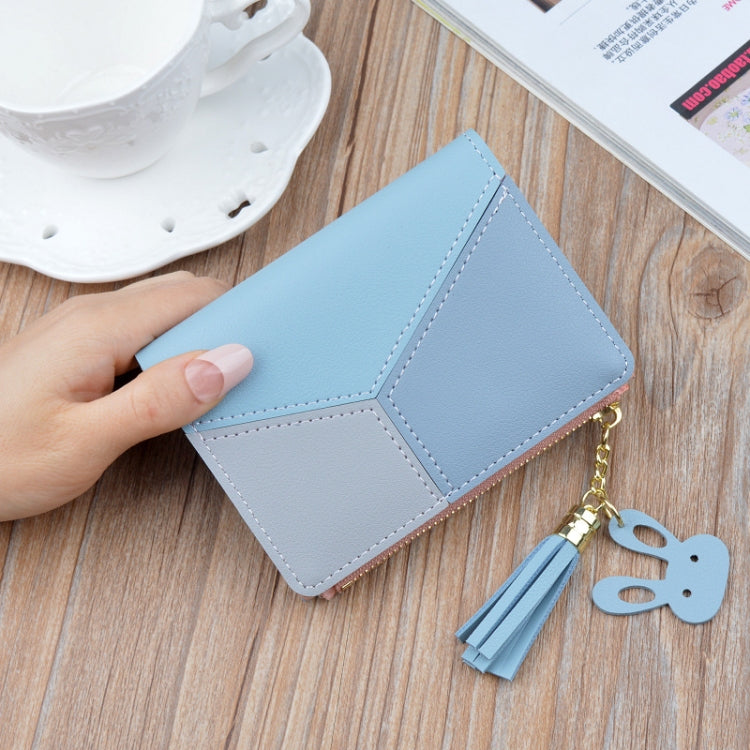 Short Leather Women Zipper Purse Panelled Wallets Trendy Coin Purse