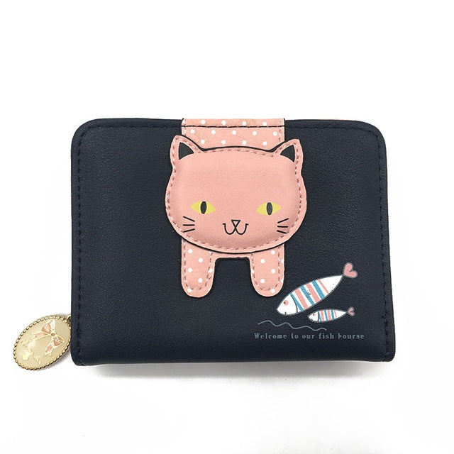 Women Cute Cat Wallet Small Zipper Wallet PU Leather Coin Purse Card Holder My Store