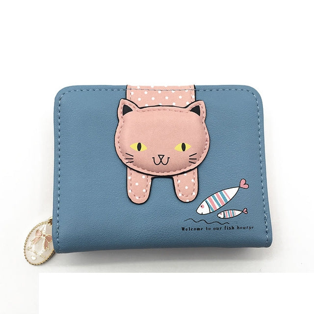 Women Cute Cat Wallet Small Zipper Wallet PU Leather Coin Purse Card Holder My Store