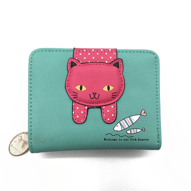 Women Cute Cat Wallet Small Zipper Wallet PU Leather Coin Purse Card Holder My Store