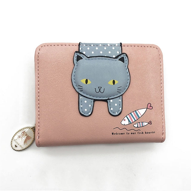 Women Cute Cat Wallet Small Zipper Wallet PU Leather Coin Purse Card Holder My Store