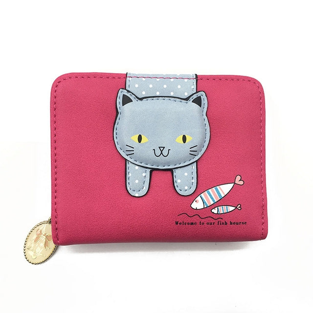 Women Cute Cat Wallet Small Zipper Wallet PU Leather Coin Purse Card Holder My Store