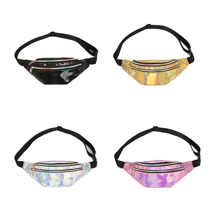 Women Punk Laser Glossy PU Double Zipper Chest Bag Casual Waist Bag Reluova