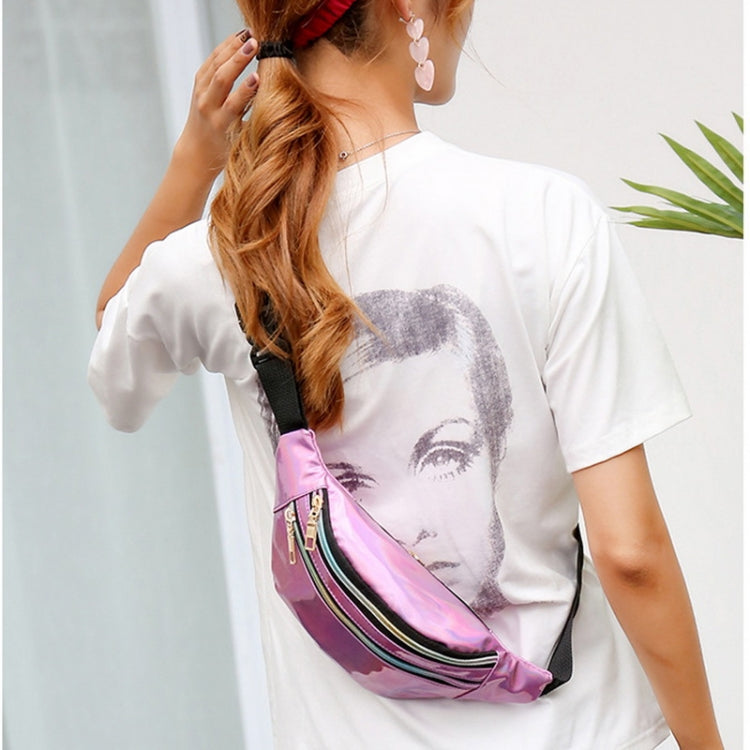 Women Punk Laser Glossy PU Double Zipper Chest Bag Casual Waist Bag Reluova