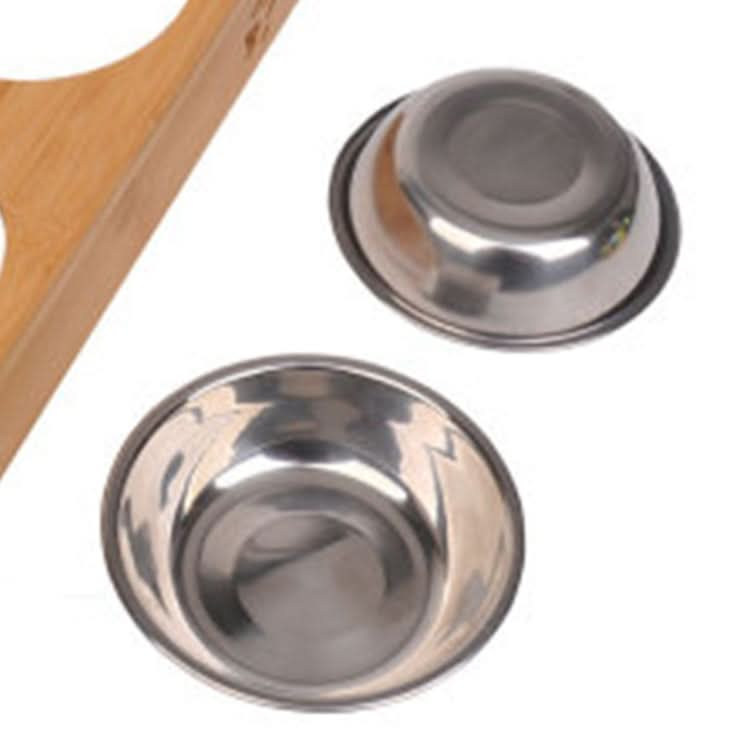 Cat Dog Pet Stainless Steel Feeding and Drinking Bowls Combination With Bamboo Frame - Reluova