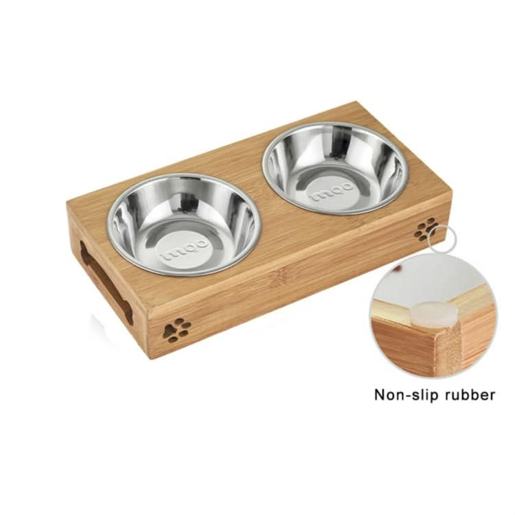 Cat Dog Pet Stainless Steel Feeding and Drinking Bowls Combination With Bamboo Frame - Reluova