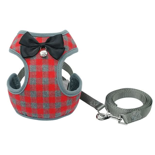 Adjustable Bow Plaid Vest Lead Pull Rope Leash for Cat Dog Pet - Reluova