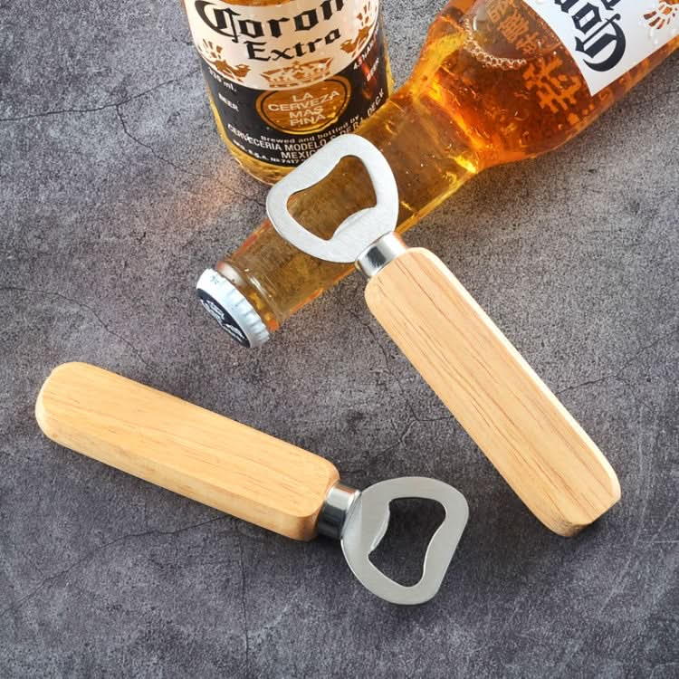 2 PCS Stainless Steel Beer Bottle Opener with Rubber Wood Handle Creative Gift Soda Bottle Driver-Reluova