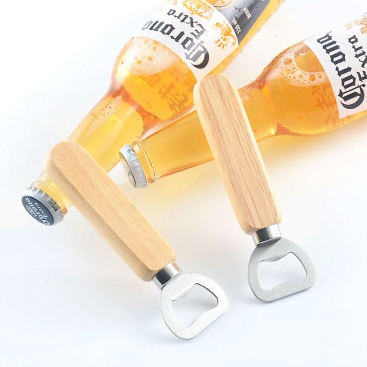 2 PCS Stainless Steel Beer Bottle Opener with Rubber Wood Handle Creative Gift Soda Bottle Driver-Reluova