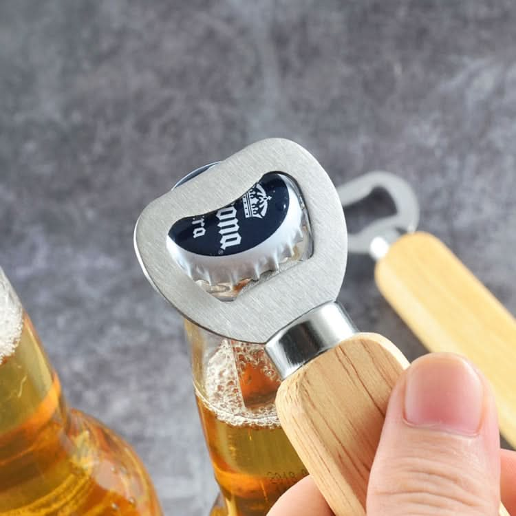 2 PCS Stainless Steel Beer Bottle Opener with Rubber Wood Handle Creative Gift Soda Bottle Driver-Reluova