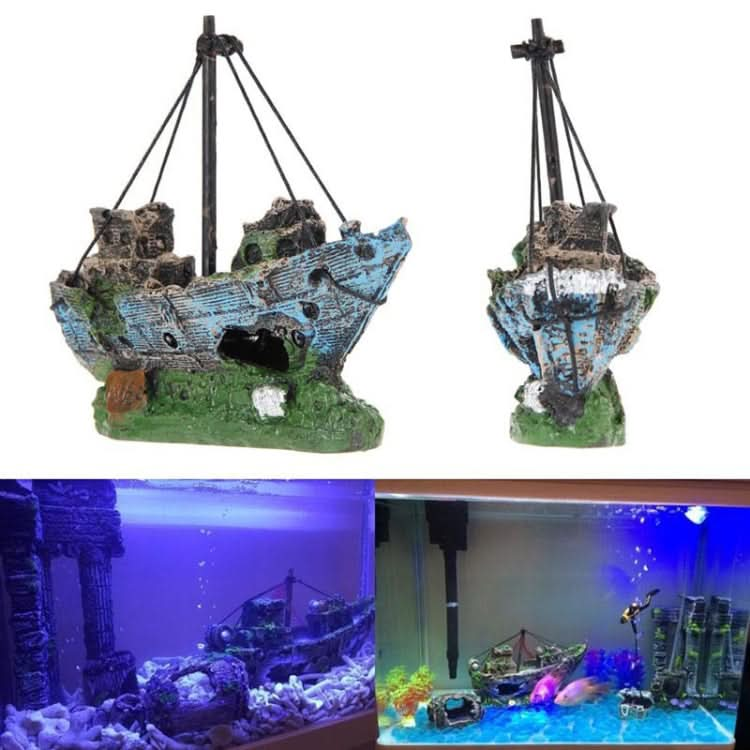 Pirate Ship Rotten Boat Small Net Boat Aquarium Landscaping Fish Tank Glass Cylinder Scene - Reluova