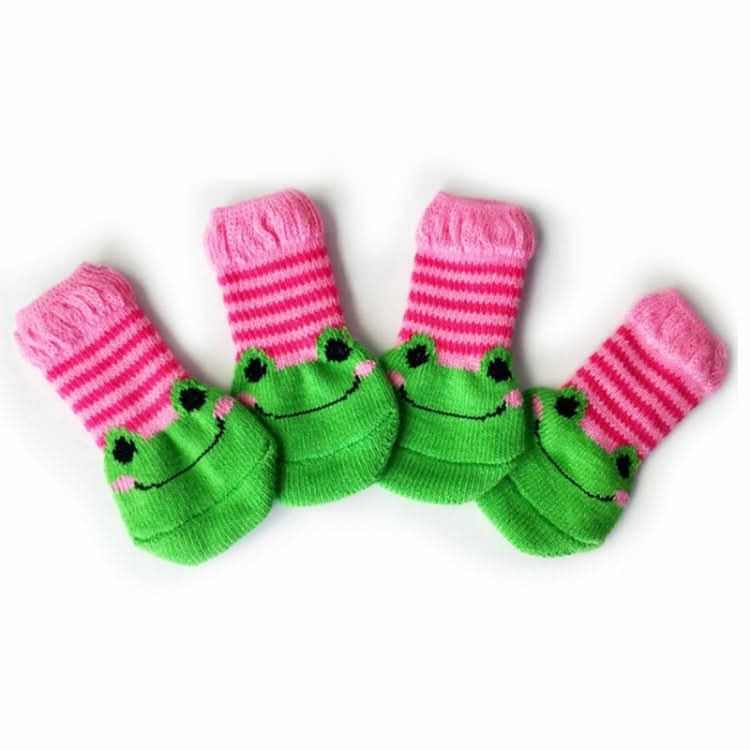 4pcs /Set Cute Puppy Dogs Pet Knitted Anti-slip Socks, Size:S (Frog)-Reluova