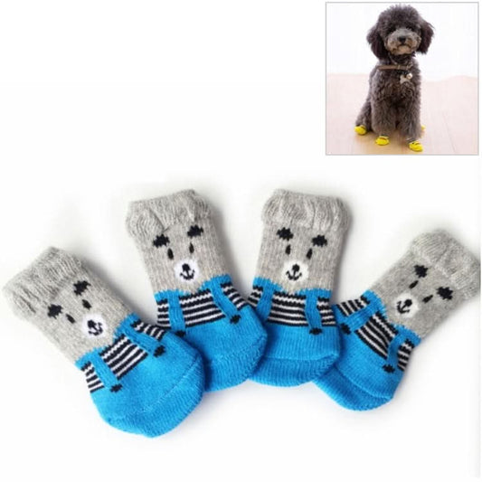 4pcs /Set Cute Puppy Dogs Pet Knitted Anti-slip Socks, Size:S (Bear)-Reluova