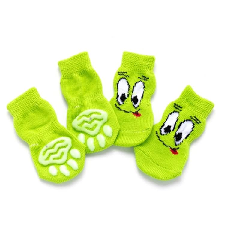 4pcs /Set Cute Puppy Dogs Pet Knitted Anti-slip Socks, Size:S (Green Eyes)-Reluova