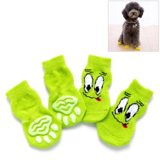 4pcs /Set Cute Puppy Dogs Pet Knitted Anti-slip Socks, Size:S (Green Eyes)-Reluova