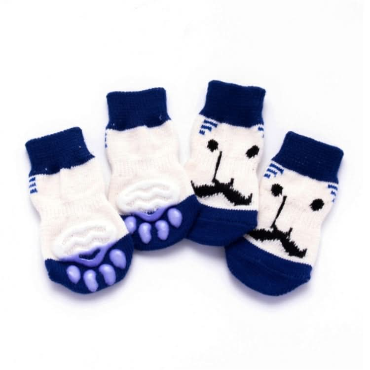 4pcs /Set Cute Puppy Dogs Pet Knitted Anti-slip Socks, Size:S (Blue Beard)-Reluova