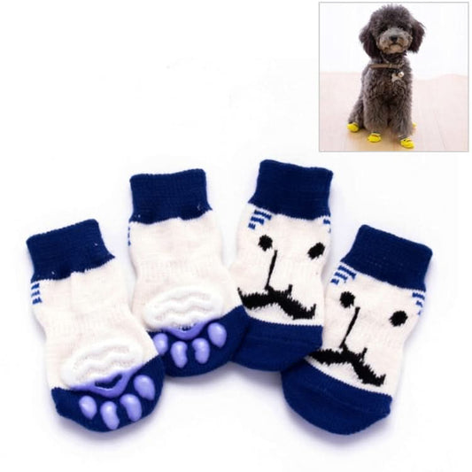 4pcs /Set Cute Puppy Dogs Pet Knitted Anti-slip Socks, Size:S (Blue Beard)-Reluova