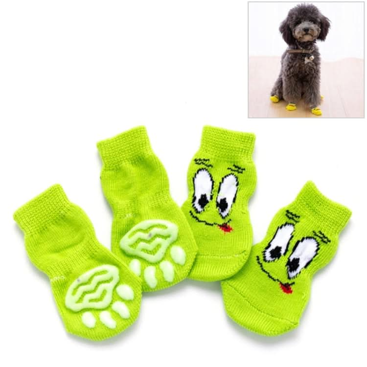 4pcs /Set Cute Puppy Dogs Pet Knitted Anti-slip Socks, Size:M (Green Eyes)-Reluova