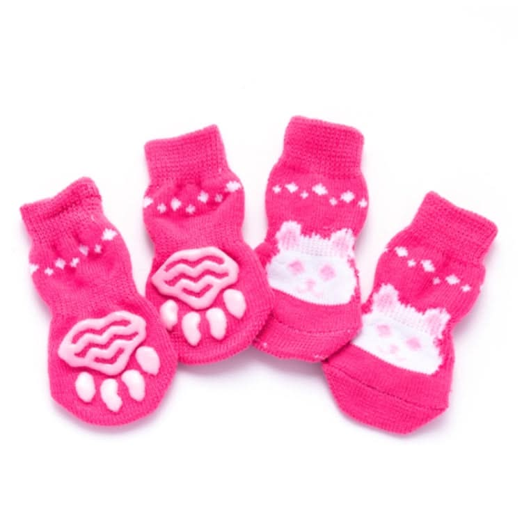 4pcs /Set Cute Puppy Dogs Pet Knitted Anti-slip Socks, Size:M (Pink Rabbit)-Reluova