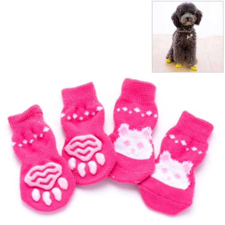 4pcs /Set Cute Puppy Dogs Pet Knitted Anti-slip Socks, Size:M (Pink Rabbit)-Reluova