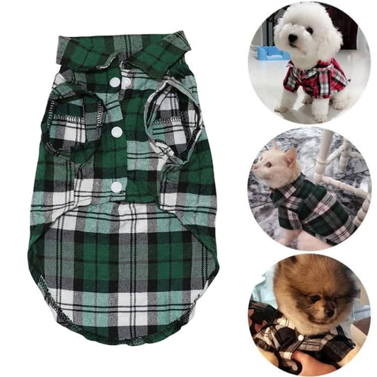 Summer Pet Dog Clothes for Small Dogs Fashion Cotton Cat Dog Plaid Shirt - Reluova