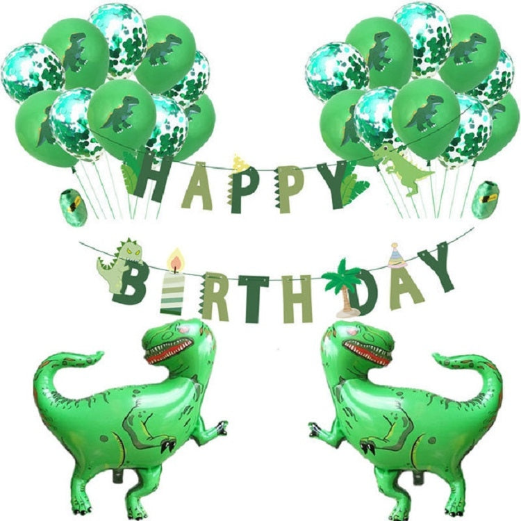 Dinosaur Theme Party Set Birthday Letter Pull Flag Aluminum Film Sequin Dinosaur Balloon Children Birthday Arrangement Decoration