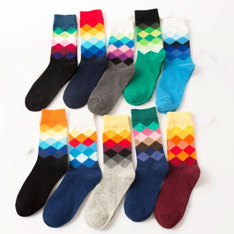 Colored Diamond Plaid Tube Gradient Sports Socks Reluova