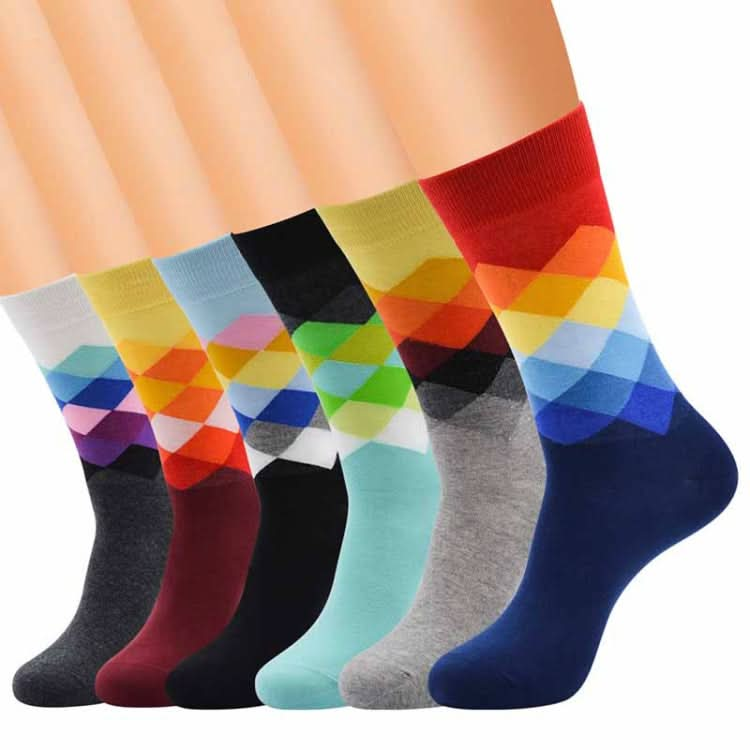 Colored Diamond Plaid Tube Gradient Sports Socks Reluova