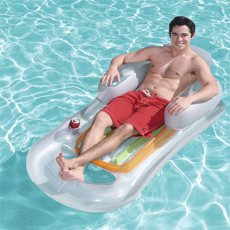 Single Water Inflatable Bed Back Luxury Chair Adult Inflatable Floating Row with Armrest & Cup Hole