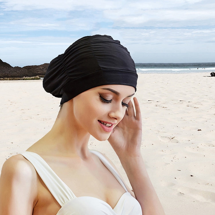 Women Earmuffs Pleated Cloth Swimming Cap Reluova