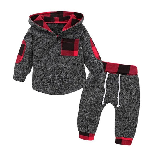 Hoodies Toddler Plaid Hooded Tops Long Pants Kids Set Reluova