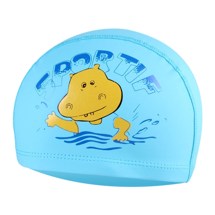 Children Cartoon Hippo Pattern PU Coated Waterproof Swimming Cap