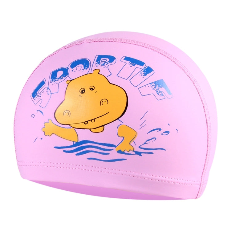 Children Cartoon Hippo Pattern PU Coated Waterproof Swimming Cap