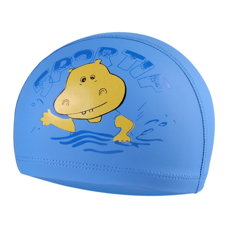 Children Cartoon Hippo Pattern PU Coated Waterproof Swimming Cap Reluova