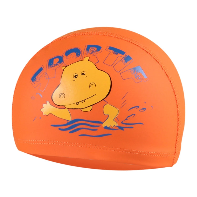 Children Cartoon Hippo Pattern PU Coated Waterproof Swimming Cap